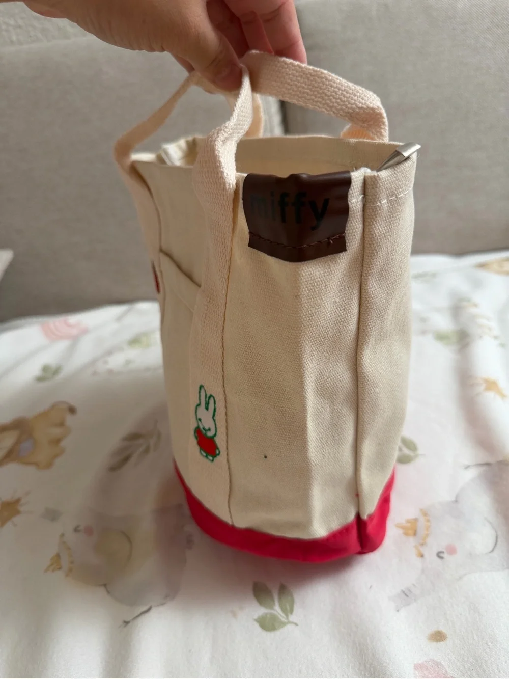 Canvas Kids Tote Bag in Cream and Red